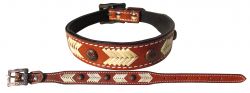 Showman Couture Genuine leather dog collar with natural rawhide lacing